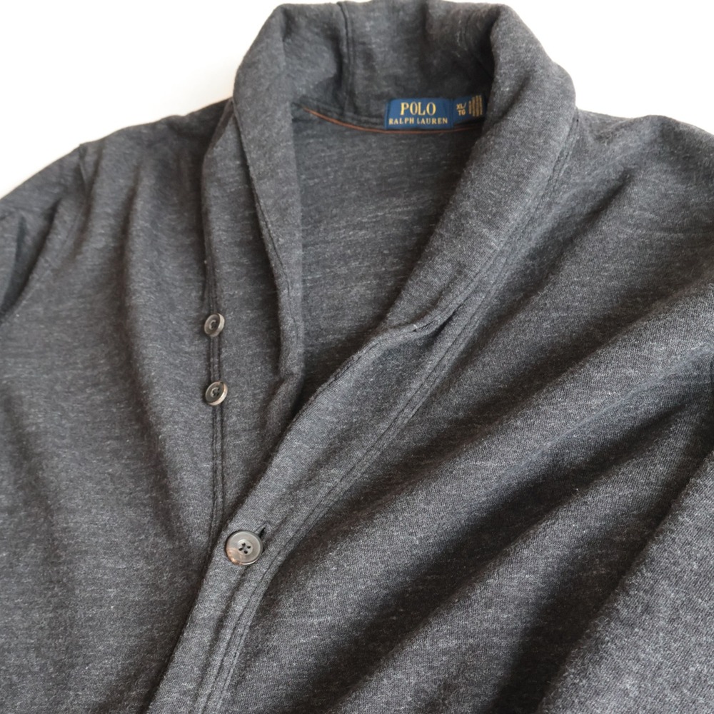 Polo Ralph Lauren Mens XL Gray Shawl Collar Button Front Jersey Cardigan Sweater